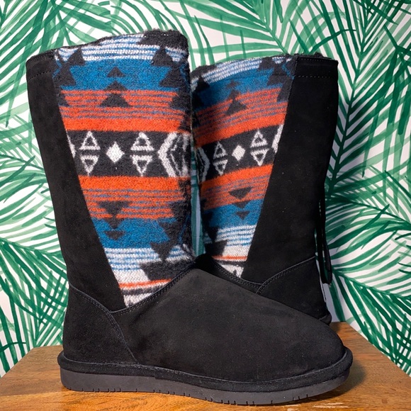 BearPaw Aztec Southwestern Black Suede Fringe Boots Women’s 10 - Picture 8 of 12